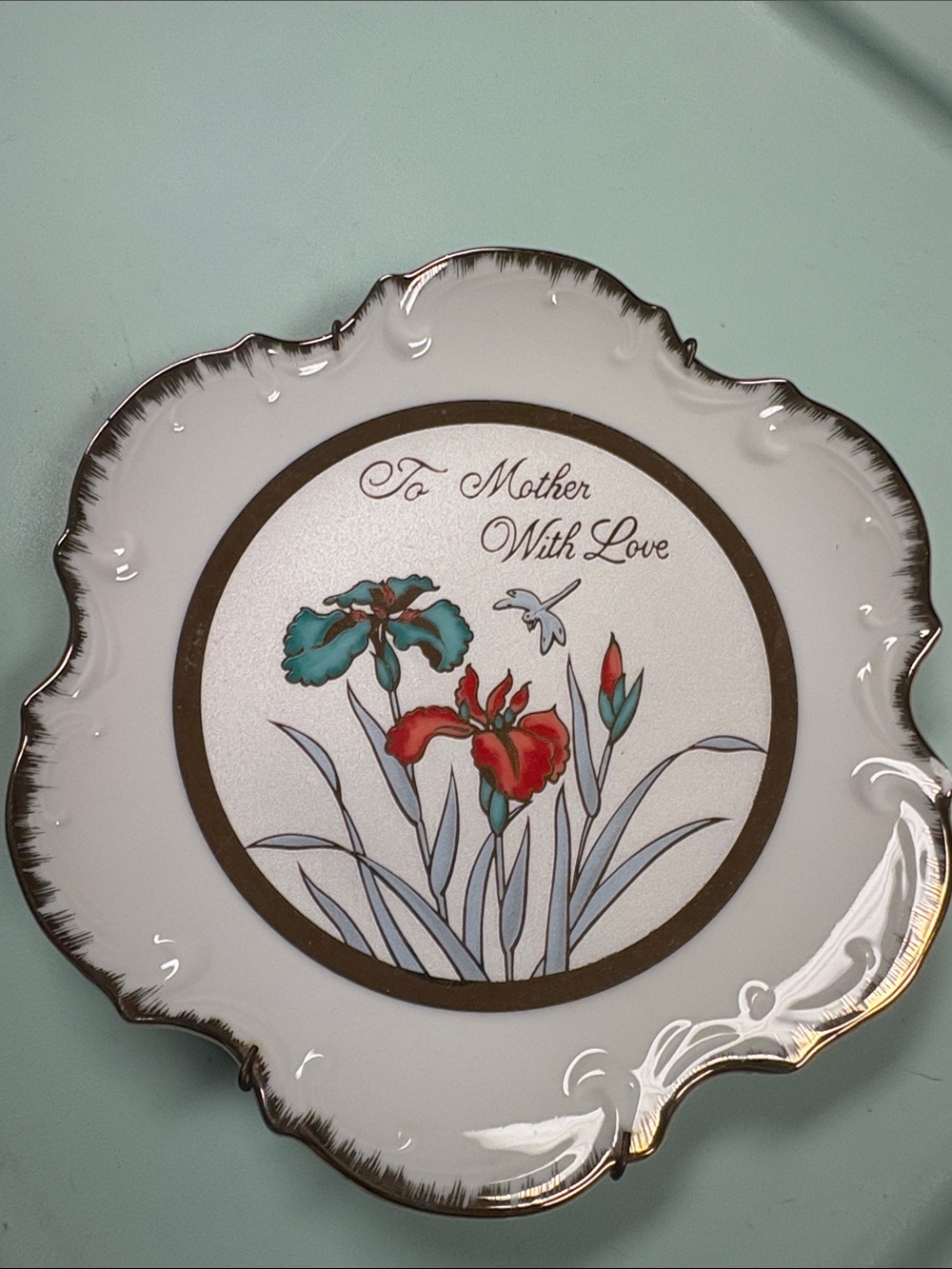 Vintage Floral 'To Mother With Love' Decorative Plate - White & Gold Trim